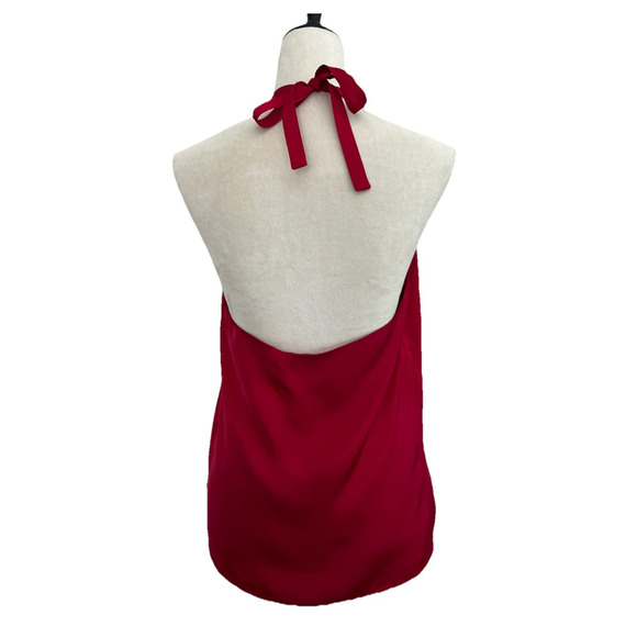 Theory Halter Top Womens Medium Red Kensi Sleeveless Silk Lined Neck Tie Holiday - Picture 2 of 9